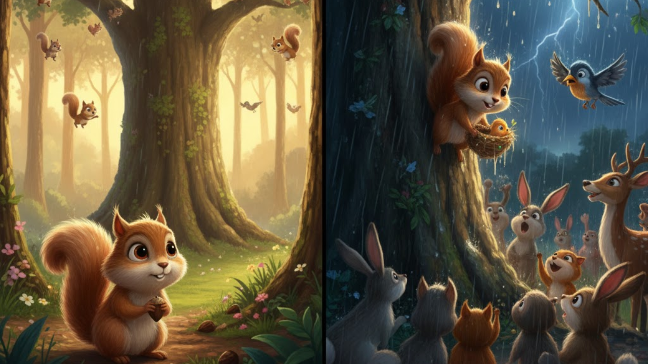 The Brave Squirrel and the Big Tree – Short Moral Story for Kids